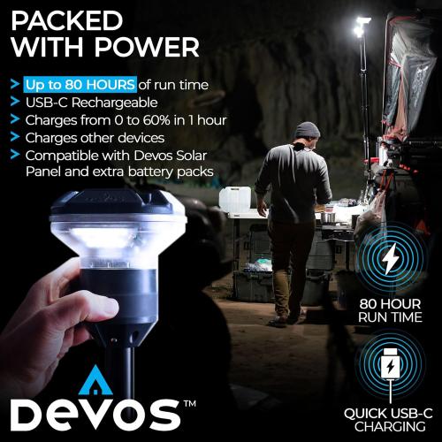 Devos Outdoor LightRanger 1200 - High-Performance LED Tripod Lantern with Adjustable Height, 9 Feet Tall with 1200 Lumens Brightness, and Long Battery Life.