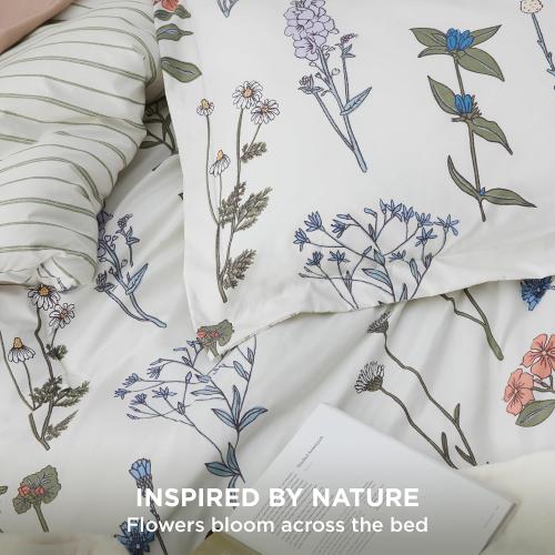 Bedsure Floral Comforter Twin Size, White Breathable Cute Bedding 2 Pcs