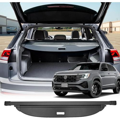 Cargo Cover Compatible with VW Volkswagen Atlas Cross Sport 2025 Accessories 2024 2023-2020,Carbon Fiber Texture Retractable Trunk Cover Organizer Security Shade Tonneau Cover(Not for Atlas)