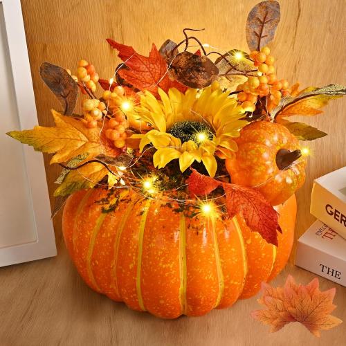 Fall Decor, Fall Centerpieces for Tables, Fake Pumpkin Decorations, Artificial Pumpkins for Decorating, Faux Fall Decorations for Home Table Thanksgiving Halloween Indoor Outdoor Porch Bathroom