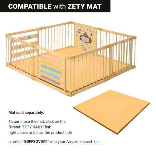 Wooden Playpen Extra Large for Toddlers and Babies - Under The Sea Theme Toy Design - (8/10) Wood Panels - Foldable and Adjustable Baby playpen - Extra Large Baby playpen (8-Panels)