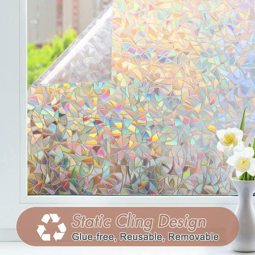 Haton Window Privacy Film, Stained Glass Rainbow Film Decorative Window Clings, Static Cling Sun Blocking Stickers Decals Coverings Tint for Home Heat Control, Non-Adhesive 17.5 x 78.7