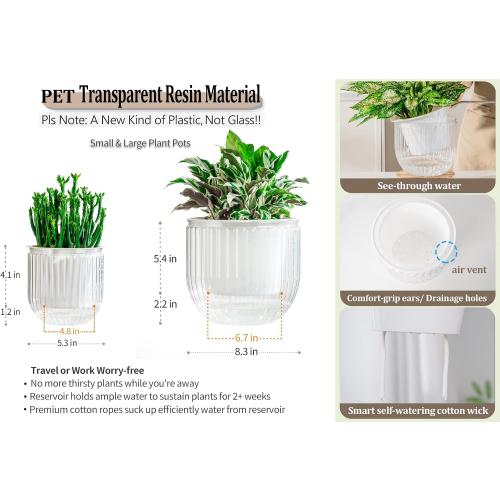 Melphoe Self Watering Pots for Indoor Plants Planter, 8.3/5.3 Inch 2 Pack Planters Self Watering Plant Pots for Flower, Houseplants, Succulent, African Violets and Cactus with Drainage