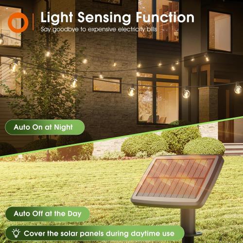addlon 25FT Solar Powered Outdoor String Lights Waterproof with Remote, G40 Solar Powered String Lights with 13 LED Shatterproof Bulbs, 3 Light Modes, Dimmable Solar Lights for Outside Bistro Cafe