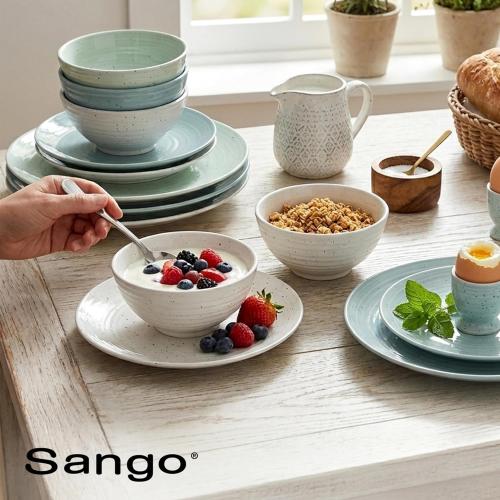 Sango Siterra Artist's Blend 16-Piece Stoneware Dinnerware Set for 4, Green, Cream & White Glossy Dishes with Speckles, Ceramic Plates and Bowls Sets for Everyday Dining, Microwave & Dishwasher Safe