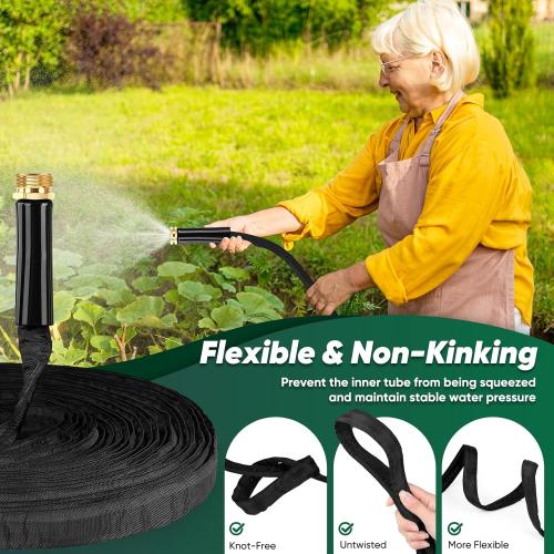 Garden Hose 50ft, Non-Expanding, Lightweight, Leak-Proof Metal interface, No-Knots, Portable, Wear-Resistant, Sturdy, Flexible, 3/4GHT, Water Hose for Yard, Garden
