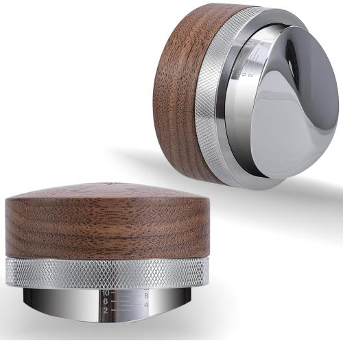 54mm Espresso Distribution Tool Walnut Coffee Distributor Adjustable Depth Stainless Steel Espresso Leveler Compatible with Breville Espresso Machines