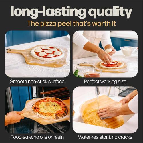 HANS GRILL Wooden Pizza Peel 12 Inch - Bamboo Wood Pizza Peel 12 Inch Paddle For Oven - Restaurant Grade Natural Bamboo Paddle, Multi-use Spatula - Large Wooden Board For Serving and Transferring