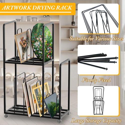 Art Canvas Storage Rack, Metal Art Drying Rack with Wheels, Adjustable Paint Drying Stand, Large Canvas Boards Rack for Classroom, Art Studios, Artwork, Schools, Gallery