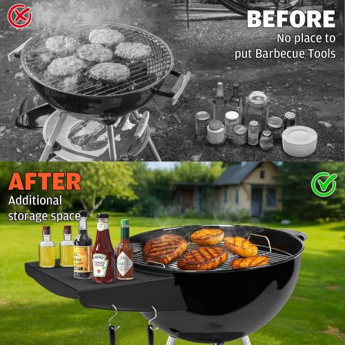 Upgraded Grill Table Shelf for Kettle Grills 22 Inch, Side Table Shelf Replaces Weber Master Touch & Original Charcoal Grill, Grill Accessories for Weber Kettle, Outdoor Steel BBQ Table Shelf