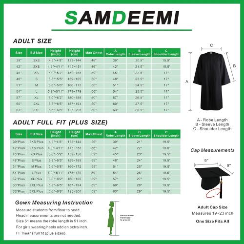 SAMDEEMI Unisex Size 42 White Adult  Matte 2026 Graduation Gown and Cap Set with Tassel for High School and College Bachelor 12 Colors