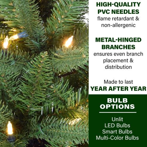 Fraser Hill Farm 9-Ft. Winter Falls Slim Christmas Tree with Metal Base and No Lights Included, Perfect Unlit Christmas Tree for Living Rooms, Dens, and Family Rooms
