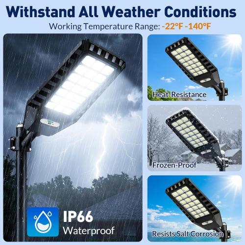 Solar Street Light Outdoor Waterproof, 23” Large Solar Light with Motion Sensor, 6500K Dusk to Dawn Security LED Flood Light, Commercial Outdoor Lighting Heavy Duty for Parking Lot Yard Driveway Farm