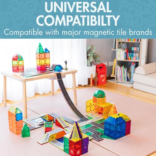 Learn & Grow Magnetic Tiles Road Expansion Pack - 40PCs Road Toppers Set for Cars, STEM Learning & Building Toy - Magnetic Tile Accessories for Kids 3 , Toddler - Add Car Roads to Any Magnet Tiles Set