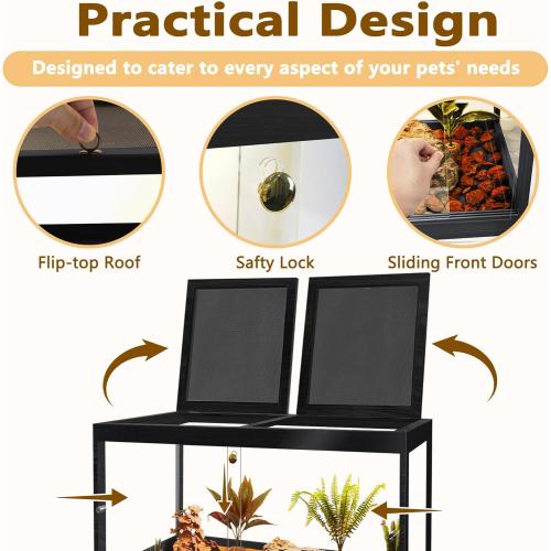 PROLEE Bearded Dragon Tank, Reptile Tank with Meatl Mesh Roof and Front Sliding Door, Lizard Tank,Spacious Reptile Enclosure for Snakes,Lguanas, Chameleons (Black, 30 Gallons)