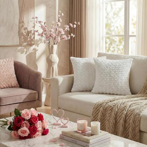 FUTEI Pack of 2 Rose Textured Throw Pillow Covers 16x16 Inch, Pure White