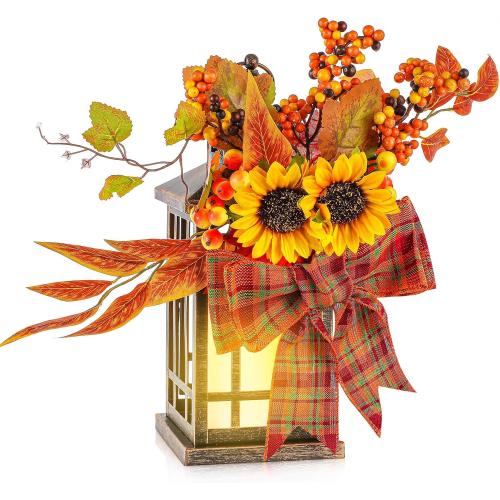 ROCEEI Fall Lanterns with LED Candle Indoor Vintage Candle Lantern Metal Fall Lantern Decorative Indoor Hanging Porch LED Autumn Centerpiece for Thanksgiving Table Decor