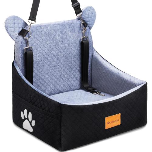 Dog Car Seats for Small/Medium Dogs up to 33lbs(Grey Black). | Car Seat for Dogs, Waterproof Washable, 2 Safety Belts, Non-Slip Base, Storage Pocket, Car Front/Rear Travel, Outdoor Dog Bed