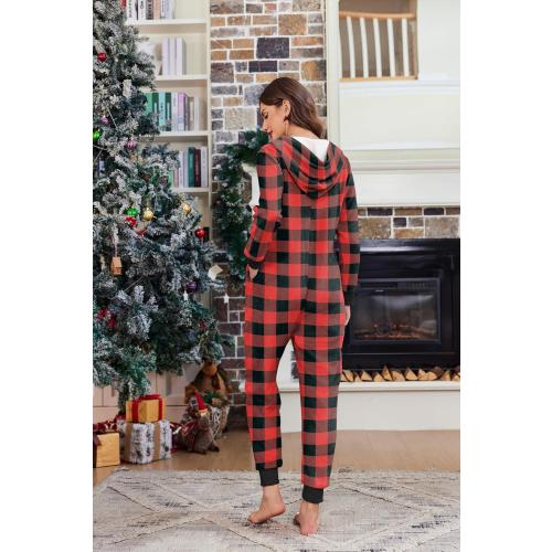 Size XXL Ekouaer Christmas Onesie Fleece Long Sleeve Hooded One Piece Pajamas for Women Zipper Pjs with Pocket