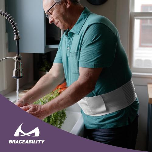 BraceAbility Umbilical Hernia Belt - Abdominal Binder Truss with Compression Pad for Belly Button, Navel, Ventral, Epigastric, Hiatal Hernia Relief, Support Brace for Men or Women (S/M 5 White)