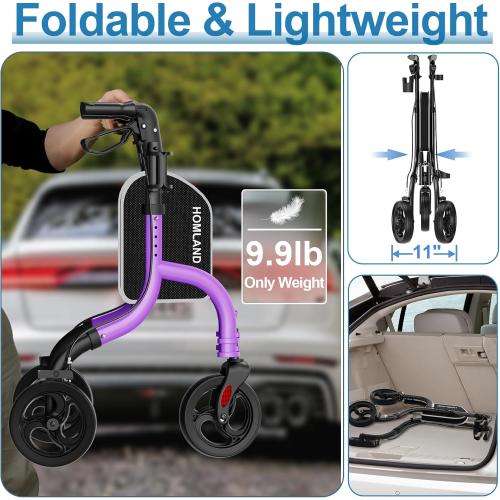 3 Wheel Walkers for Seniors, Foldable Wheeled Rollator with Cane Hold and Cup Hold, Lightweight Three Wheel Rolling Walker Height Adjustable for Seniors