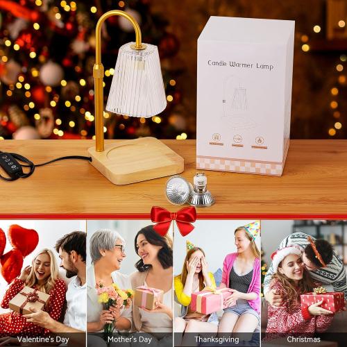 Candle Warmer Lamp Timer Adjustable - Height Wax Melt Electric Light Warming Dimmable Top Melter Heater for Melting Heating Small Jar Candles Gifts Women Mom Birthday Home Desk Decor with 2 Bulbs