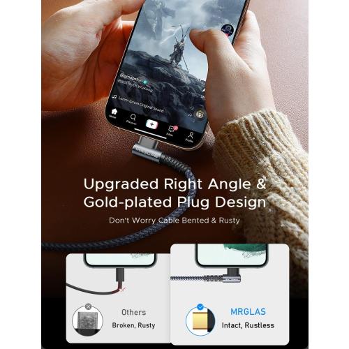 MRGLAS USB C Cable 3.2A【Upgraded 90°& Gold-Plated】, [4-Pack,10 6.6 3.3 1.6FT] Type C Fast Charging Cable Right Angle Nylon Braided USB A to USBC Cord for iPhone 17/16 Samsung S25 Ultra S10 Note 10