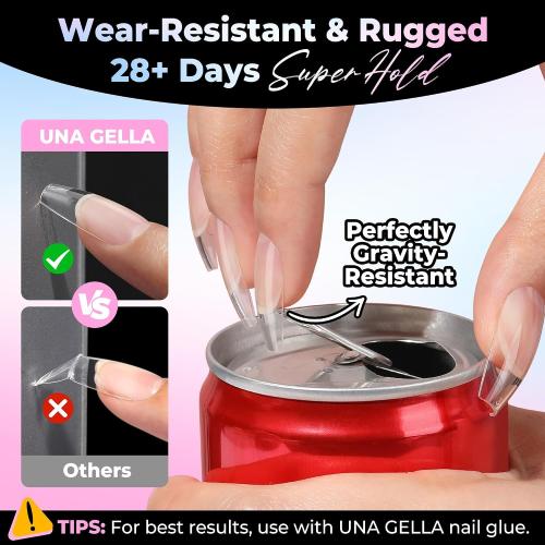 UNA GELLA Coffin Gel Nail Tips Medium Pre-Etched Full Cover 15 Sizes 300PCS