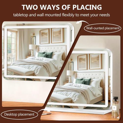 Vanity Mirror with Lights, Led Lighted Makeup Mirror with 3 Color Dimmable Lights, Touch Control, USB Charging Port, Gifts for Women Wife Teengirls