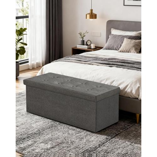 GLAXYFUR 43.3 inches Folding Storage Ottoman Bench Storage Chest Footrest for Bedroom, Entryway and Living Room, Holds up to 660 lb Dark Grey