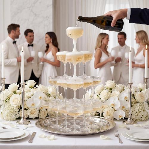 Ronasip 50 Pack 7oz Plastic Champagne Flutes - Clear Acrylic Champagne Glasses for Champagne Tower, Unbreakable Reusable Coupe Glasses for Wedding, Bridal Shower, Toasting & Party