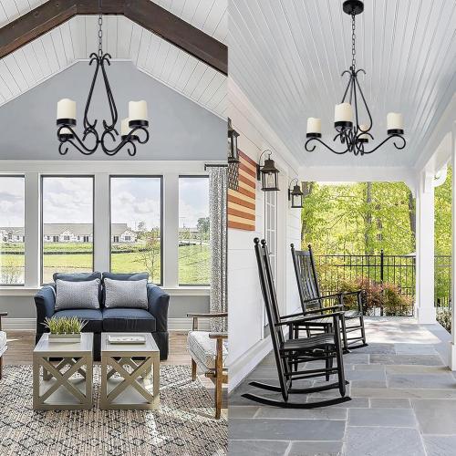 Battery Operated Chandelier, Outdoor Chandelier with 4pcs Battery Operated Led Candles, Hanging Candle Chandelier Lights Outdoor for Gazebo, Pergola, Patio, Canopy, Porch, Tent Decor