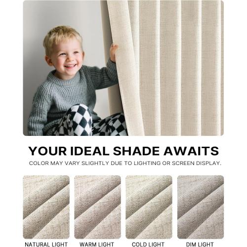 Blackout Curtains 96 Inch 2 Panels - 100% Light Blocking Thermal Insulated Noise Reducing, Linen Blend Hooked Pleat, Boho Farmhouse Style Drapes for Bedroom Living Room Cream