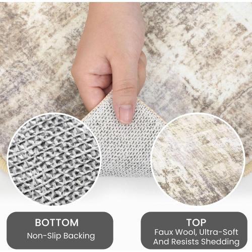 IOHOUZE Abstract Area Rugs 9x12 Ft Washable Large Rugs for Living Room, Non Slip Dining Room Rug, Printed Faux Wool Rugs for Bedroom, Floor Carpet for Office Nursery Playroom, Beige Brown