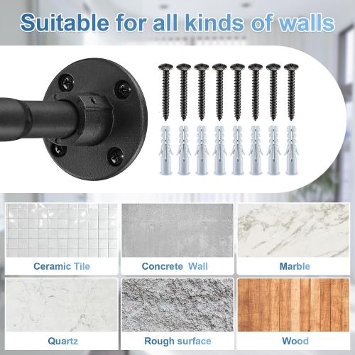 Heavy Duty Shower Rod - Industrial Shower Curtain Rod Wall Mounted for Bathroom,Room Divider,Outdoor Patio - 28 to 62Adjustable Closet Rod for Hanging Clothes,Black