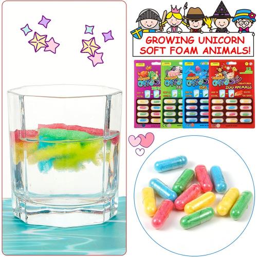 Gejoy 8 Pieces Water Capsules Water Animals Dinosaur Unicorn Sea Creature Party Cognition Sponge Pills Bath Expanding Foam Animal Capsules