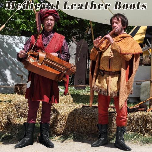 Panitay Men's Medieval Boots Renaissance Cosplay Festival Shoes Viking Leather Boots Non Slip Pirate Tied Shoes