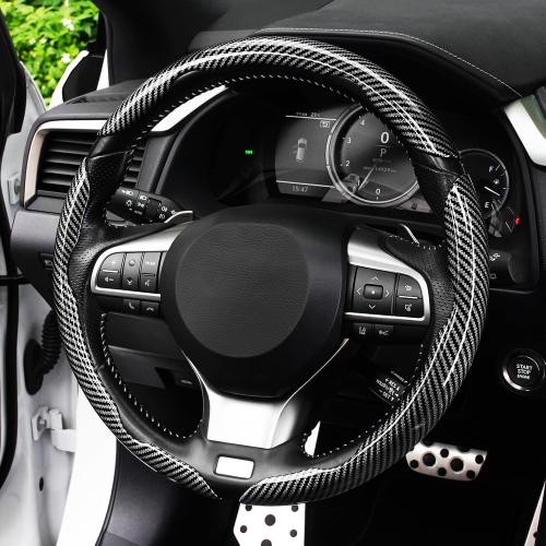 Amiss 3pcs Carbon Fiber Anti-Skid Steering Wheel Cover, Waterproof Design, Universal Fit for 14-16 Inch Car Wheel Cover, Interior Car Accessories for Jeeps, SUVs, Trucks (Glossy Black)