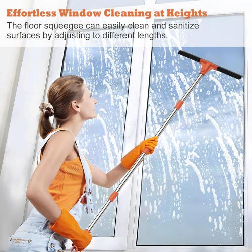 Floor Squeegee for Concrete Floor,18 Large Heavy Duty Squeegee for Floor, Rubber Broom with 62 Long Handle for Bathroom Tile, Garage Concrete, Deck, Shower Glass, Window Cleaning