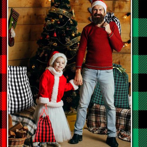 Zhengmy 30 Pcs Christmas Cotton Plaid Large Size Drawstring Bags Storage Sack Present Stocking Storage Cotton Buffalo Plaid Christmas Drawstring Bag for Xmas Gift Party Favors(Normal)