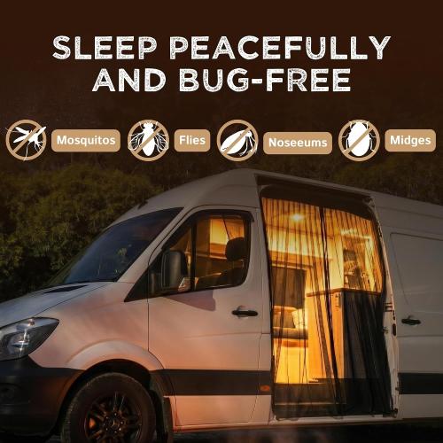 Living in a Bubble Van Bug Screen for Mercedes-Benz Sprinter Mid/High Roof and Other Campervans, Universal Size Sliding Door Flyscreen Mosquito Net, Center Magnetic Closure (Large)