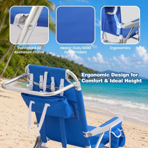 SUNNYFEEL 12.6 High Seat Beach Chair for Adults, High Back 5-Position Lay Flat Reclining Beach Chair with Detachable Cooler Bag, Folding Beach Chair with Cup Holder, Heavy Duty 360 LBS