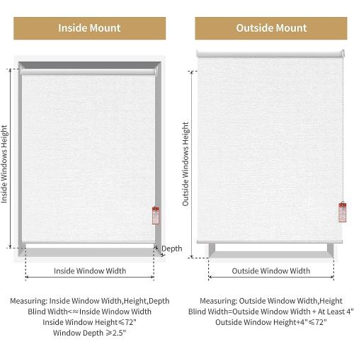 ALLBRIGHT Roller Shades for Windows, 100% Blackout Window Roller Blinds, UV Protection Fabric, Shades with Striped Jacquard, Roller Blind for Office and Home, Easy to Install, White, 34 W x 72 H