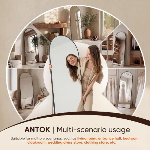 Antok 56 x14” Arched Full Length Floor Mirror, Black Aluminum Frame, Free Standing/Wall Mount/Leaning for Bedroom, Living Room, Dressing Room