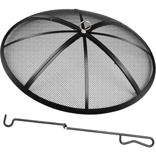 Size 27 Fire Pit Spark Screen, 27 Inch Diameter Fire Pit Screen with Handle & Poker,Heavy Duty Metal Mesh Fire Pit Screen,Fire Pit Lid for Outdoor/Beach/RV Camping/Backyard