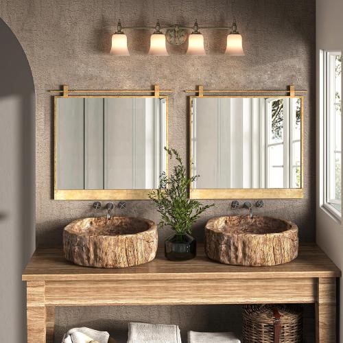 Gold Bathroom Mirror 24 x 24 Brushed Gold Square Rustic Rectangle Metal Framed Barn Door Farmhouse Bathroom Vanity Mirror for Over Sink, Foyer Entryway Decor