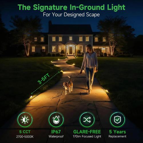 In Ground Well Lights 2700K - 12V Wired One Directional Inground Fixture, 5 Colors Ground Landscape Lighting, LED ORB Aluminum for Patio Sideway Pathway 3W 170LM 12 Pack
