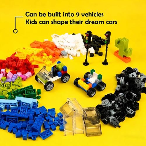 BroTex Wheels and Axles Sets with Steering Wheels& &Windshield&Traffic Light, Over 400pcs Classic Bricks Pieces and Car Parts Kits, Basic Bulk Building Blocks Vehicles with Tires