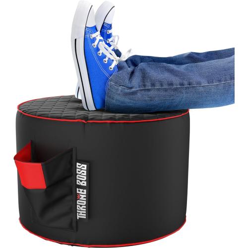 Throne Boss Gaming Footstool - Cover ONLY No Filling - Matching Bean Bag Chair Pouf/Ottoman - Round Gamer Foot Stool Footrest with Drink Holder (Red)