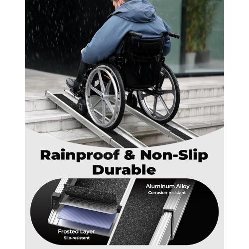 Adjustable Wheelchair Ramp 6FT Telescoping Portable Ramps for Steps Aluminum Lightweight Ramp with Storage Bag Non-Skid Ramps for Wheelchair for Home 72 L x 7.4 W 600lbs Capacity (2 Pack)